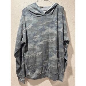 Blumin Apparel Womens Camo Print Hooded Sweatshirt Grey Blue Lightweight Hoodie